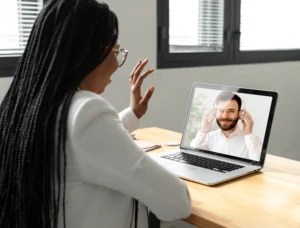 meidum shot woman videocall
