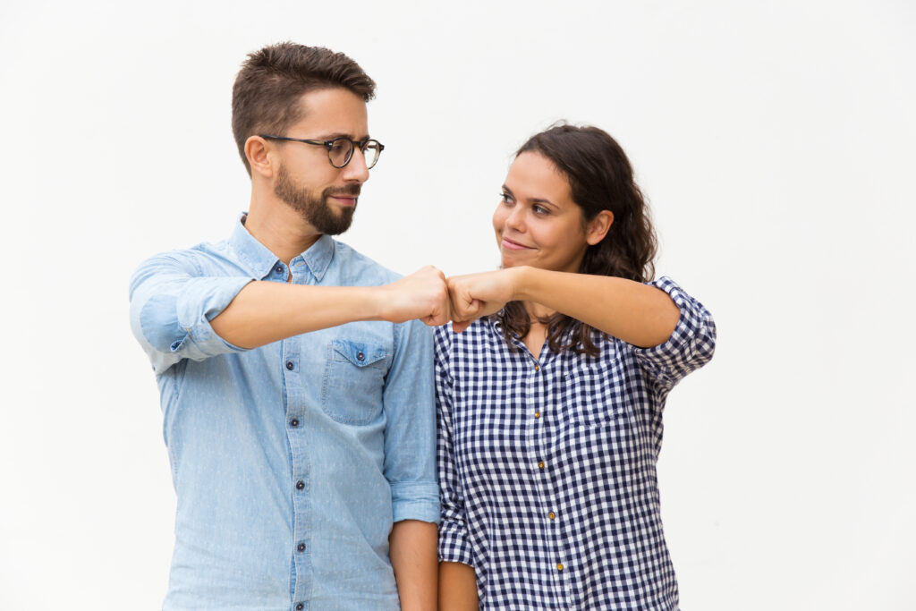 How Online Depression Counseling Works in India 3 satisfied couple making fist bump gesture