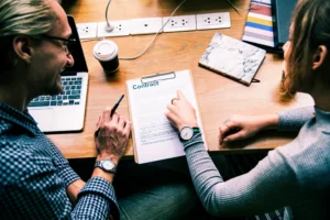 business people discussing contract