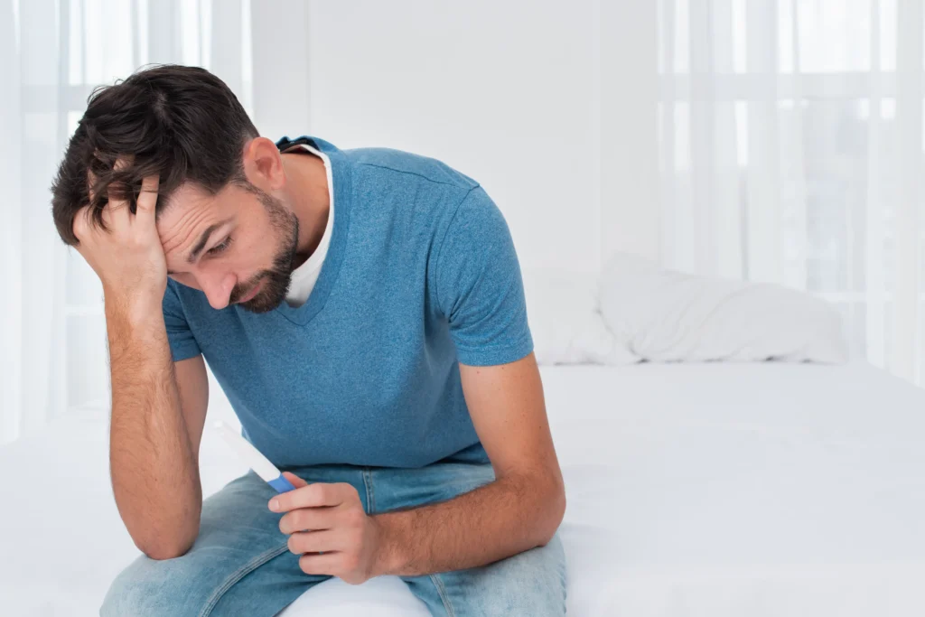 man happy about pregnancy test result