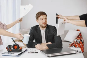 man sitting living room home sad man tired from work