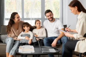 close up smiley family therapist