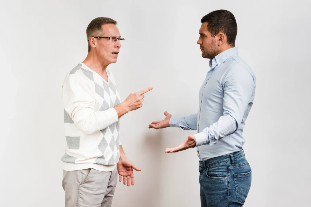 medium shot father son arguing