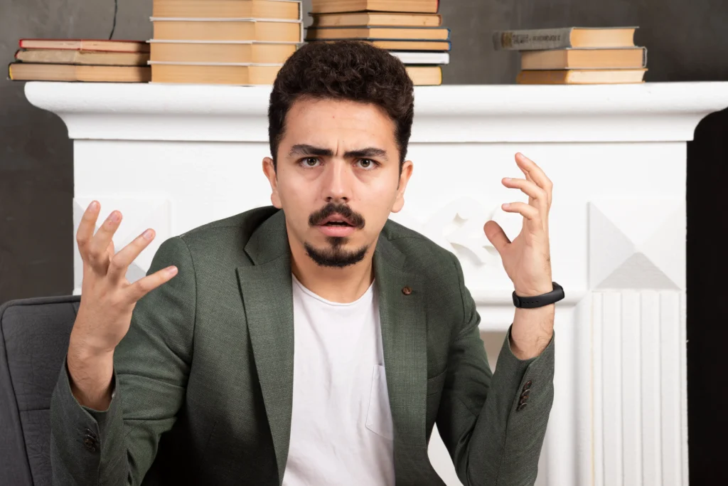 unbelievable news young adult crazy man with opened mouth looking