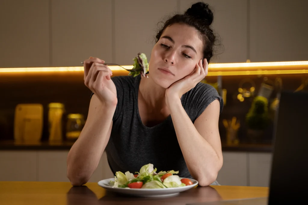 woman trying eat healthy home