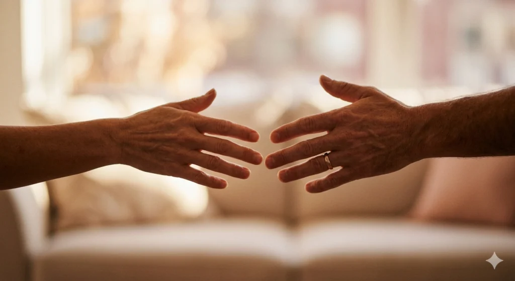 Hands moving closer symbolizing rebuilding intimacy and relationship trust