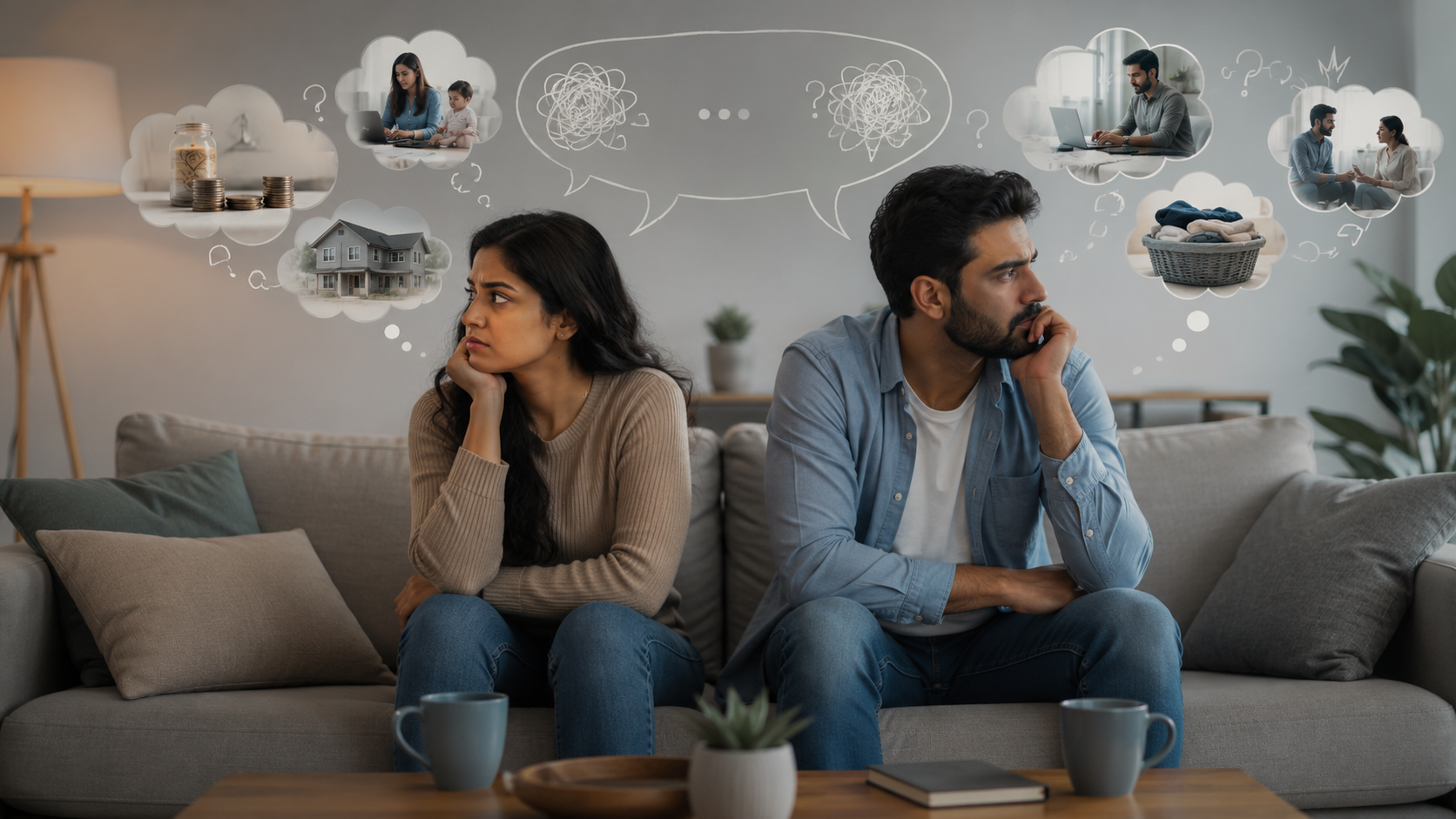 Couple experiencing relationship conflict while dealing with communication issues and everyday stress.