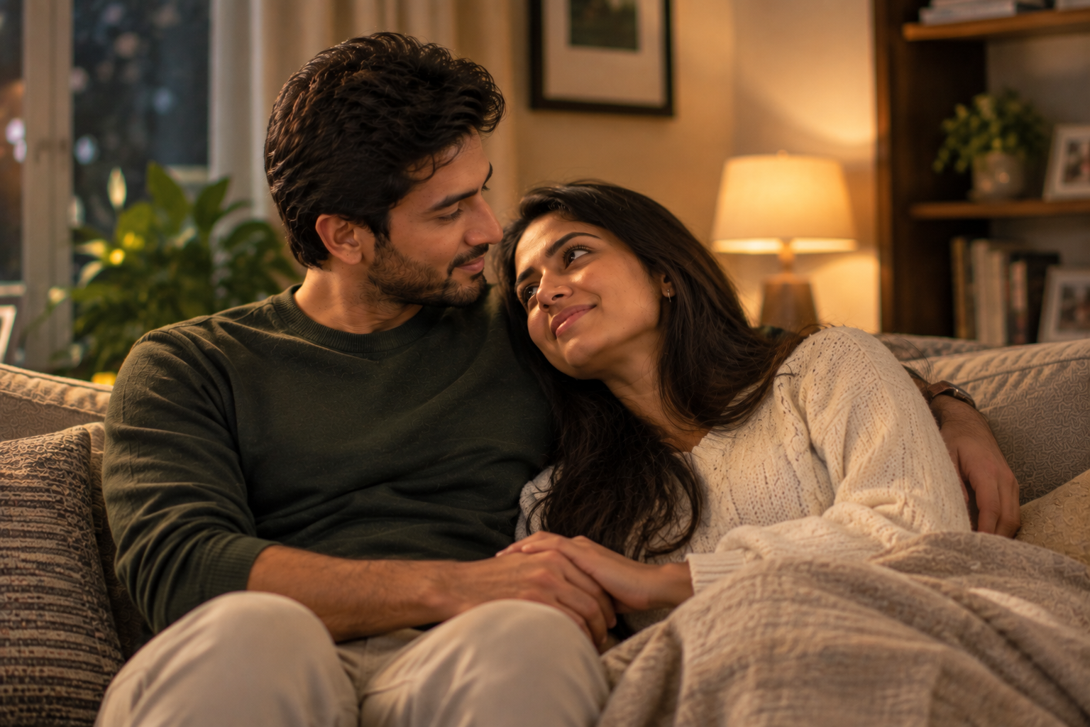 Married couple rebuilding emotional connection through affection and closeness
