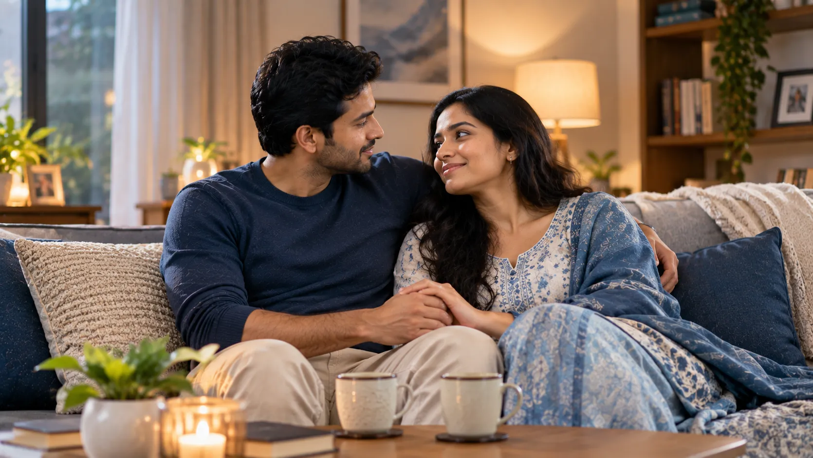 Married couple rebuilding emotional connection through affection communication and quality time