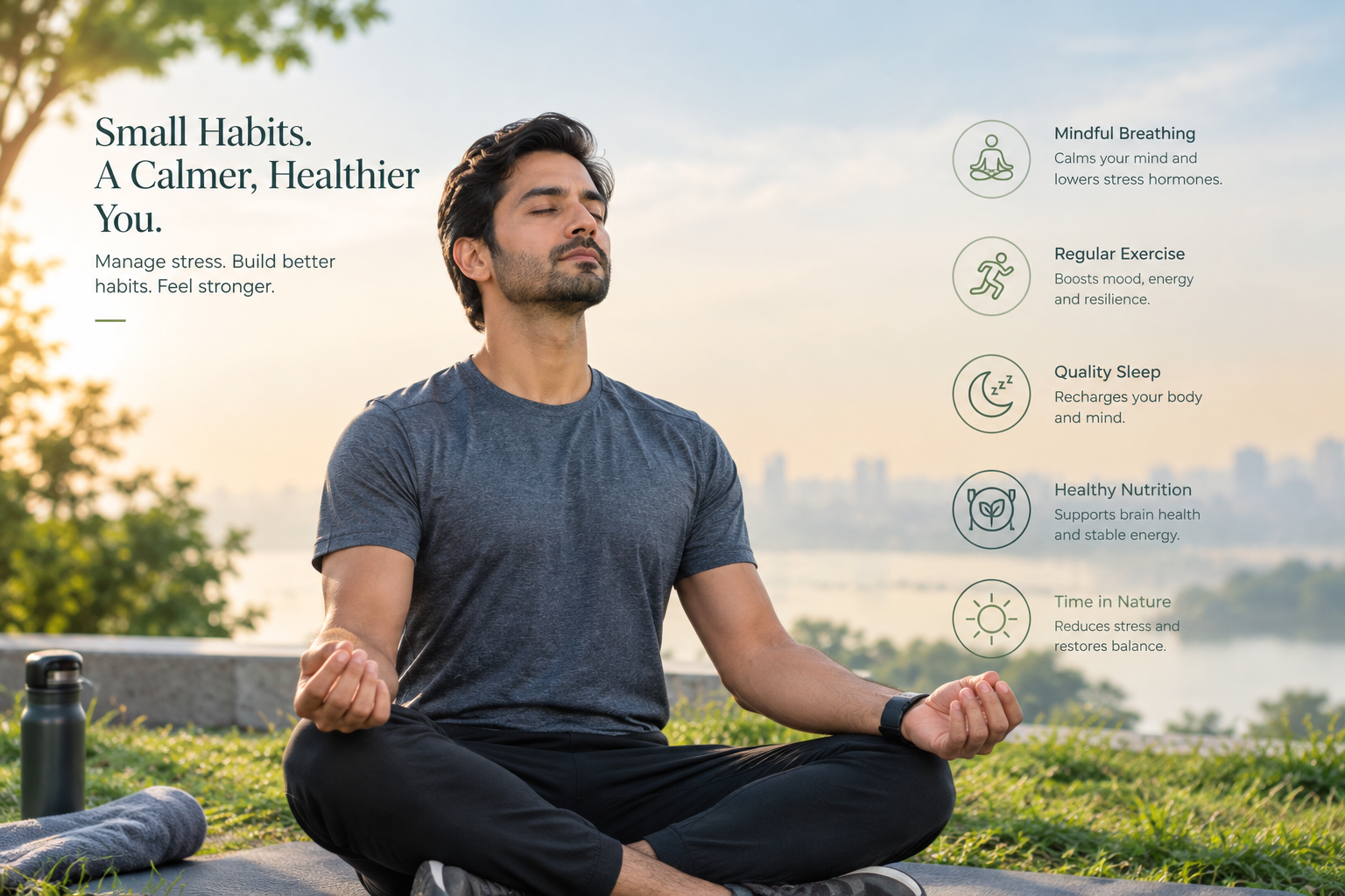 Man practicing healthy stress management through exercise and relaxation