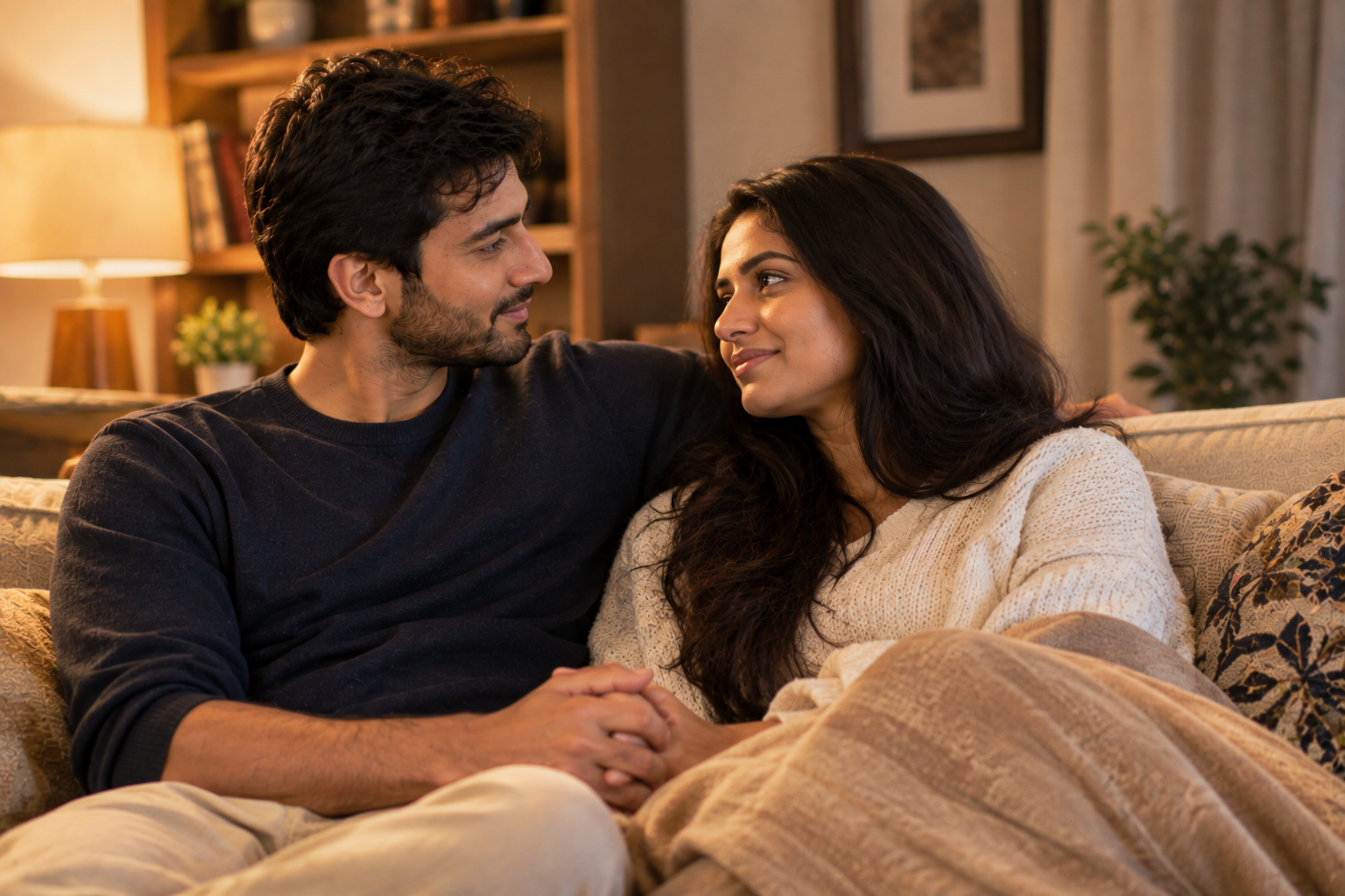 Married couple sharing emotional intimacy and affection
