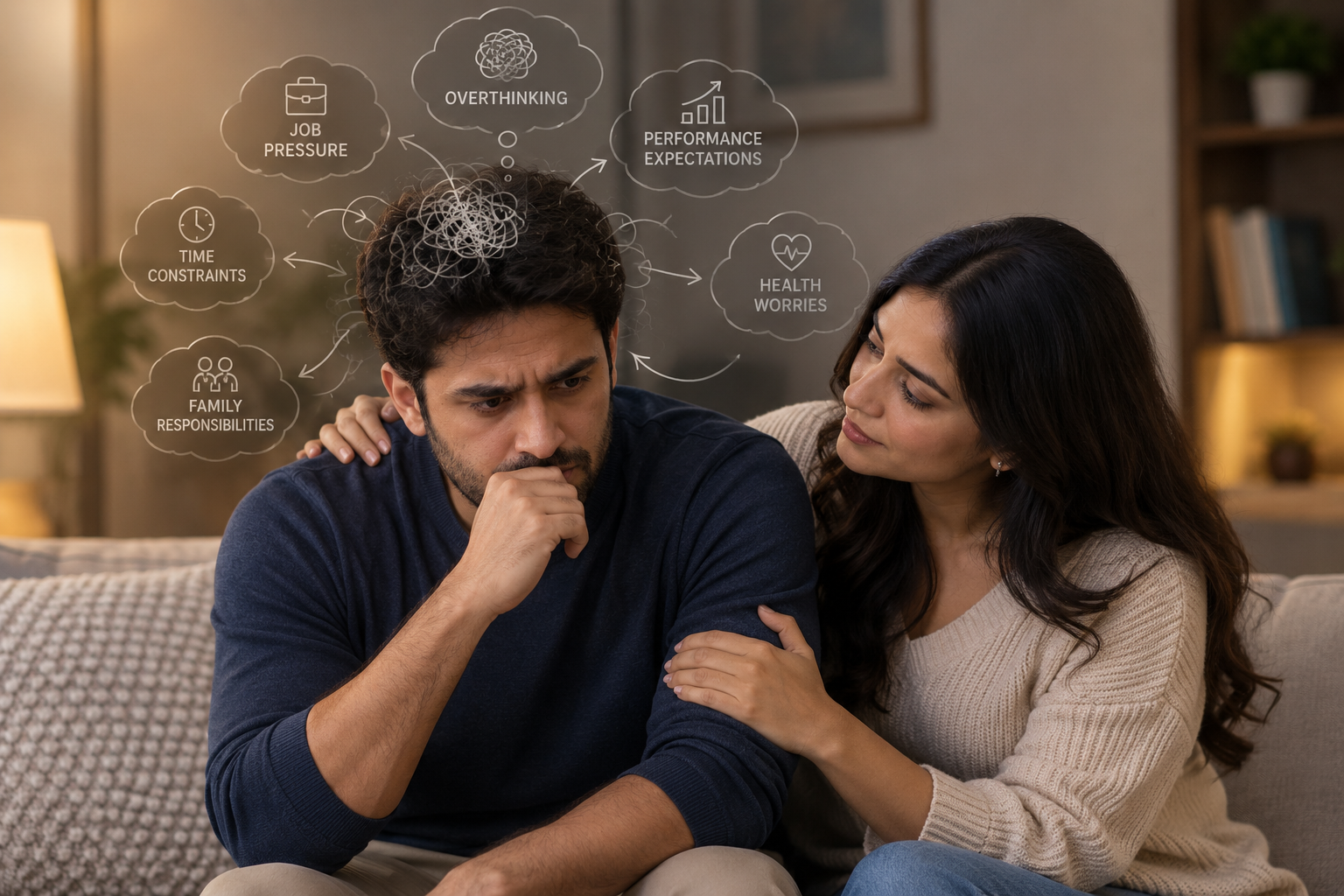 Man experiencing performance anxiety and relationship stress affecting sexual wellbeing