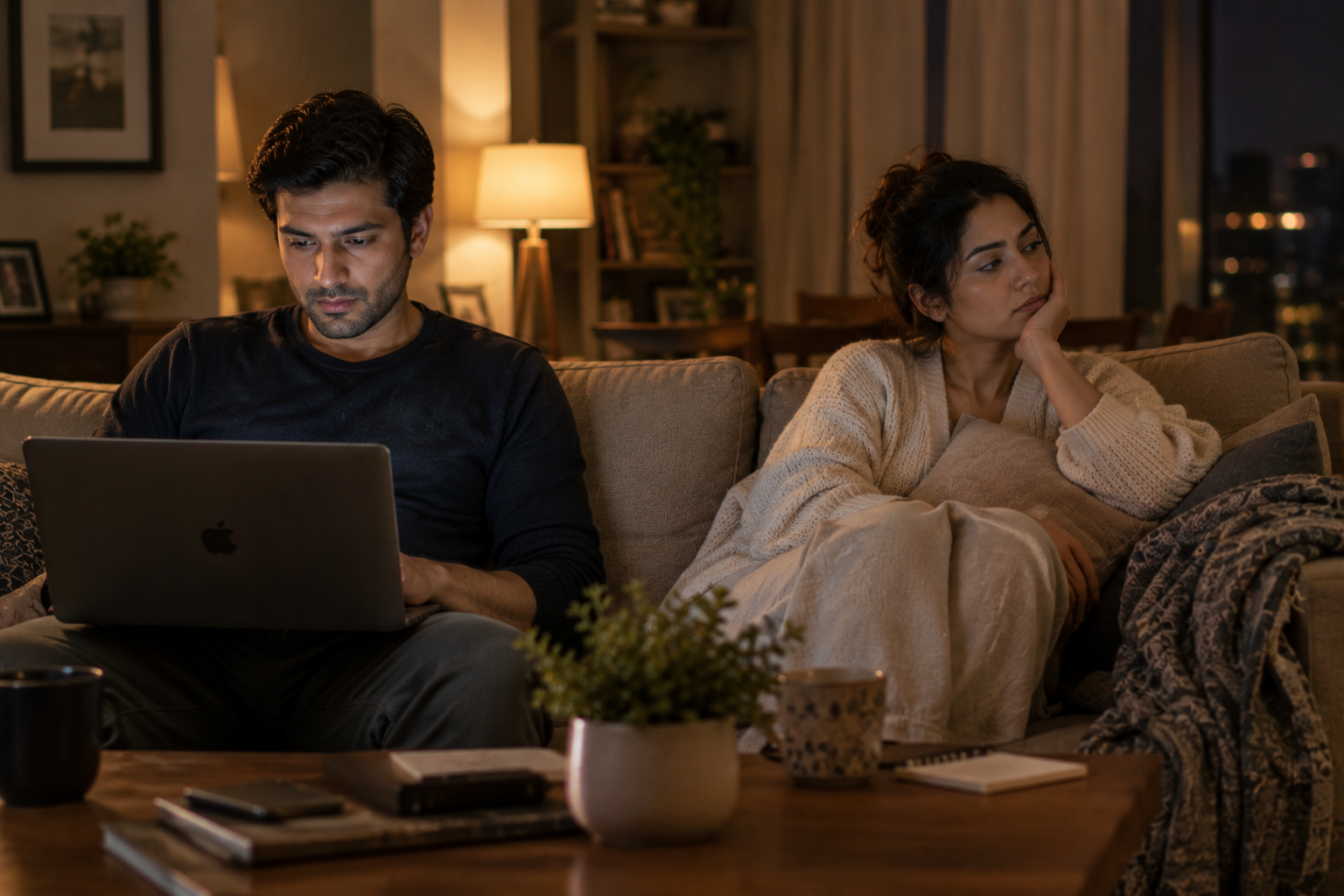 Married couple experiencing stress and emotional distance in their relationship
