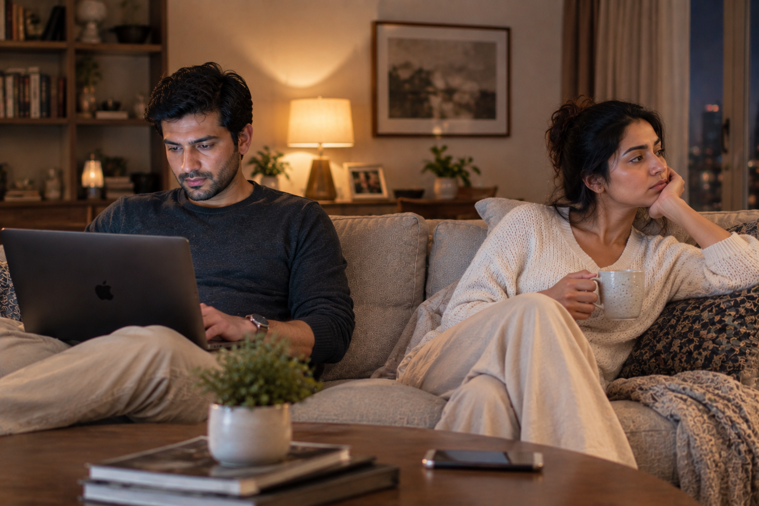 Married couple experiencing emotional distance and intimacy problems